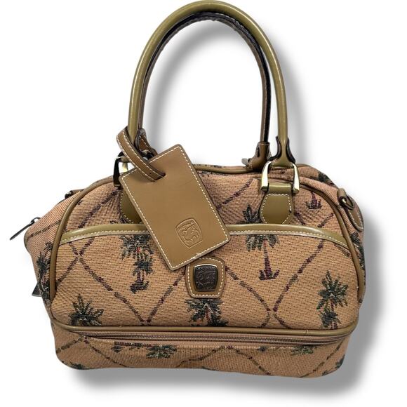 Vintage Pegasus Handbag Palm Tree Tan Canvas Zipper Make Up Accessory Bag Purse - Picture 1 of 14